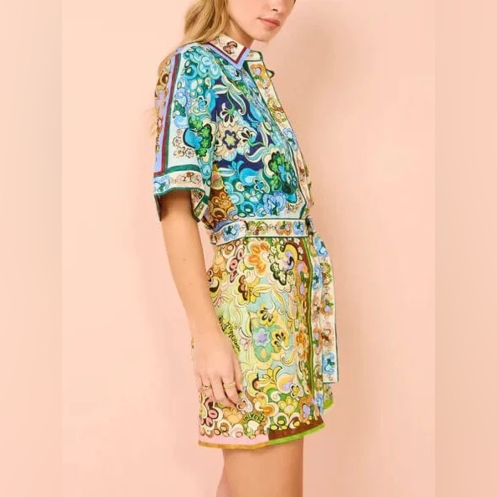 Boutique Satin Print Paisley 60s/70s Mod Shirt Dress